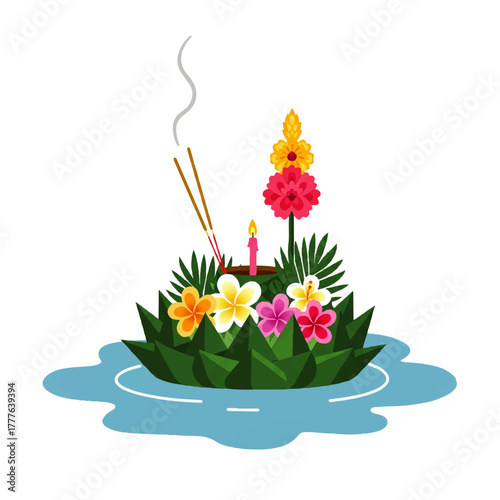 Traditional Thai Loy Krathong Festival Floating Offering.