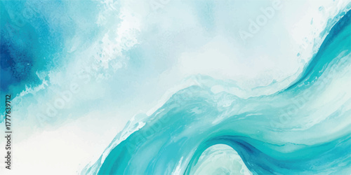 Abstract watercolor background with flowing turquoise and white hues creating a serene and calming effect perfect for artistic design projects