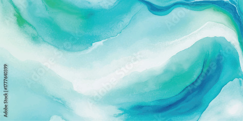 Abstract watercolor background with teal and white hues fluid art painting with organic shapes perfect for modern design projects