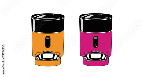 Illustration of two colorful coffee grinders with a modern design aesthetic