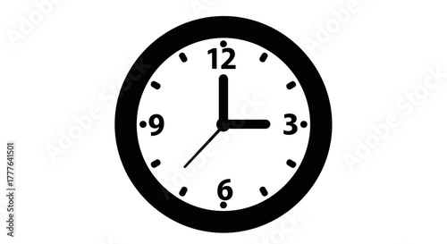 Simple black and white wall clock displaying one o clock time