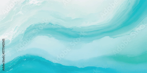 Abstract watercolor background with flowing turquoise and white hues creating a serene and calming effect perfect for graphic design projects