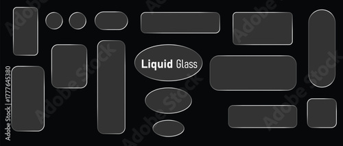 Liquid glass smartphone interface isolated. White ui light frame square and circle banner with shine stroke. Control center widget for smartphone and web app, vector illustration.
