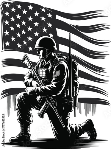 veteran soldier vector design, american veteran military art, brave soldier patriotic illustration, veterans day tribute design, military soldier silhouette vector