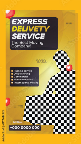 Professional express delivery service and moving company with happy customer and package.
Express delivery service flyer with happy courier and package for online orders and fast shipping.
Happy man.