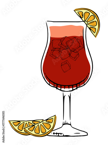 Hand-drawn cocktail with citrus slice, capturing the essence of a refreshing summer drink.