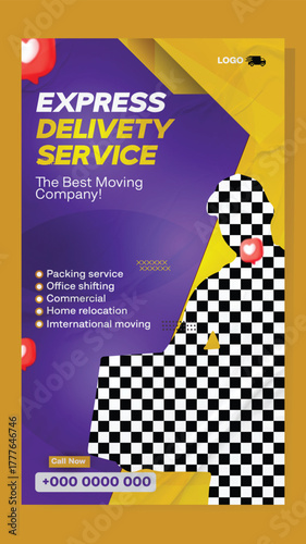 Professional express delivery service and moving company with happy customer and package.
Express delivery service flyer with happy courier and package for online orders and fast shipping.
Happy man.