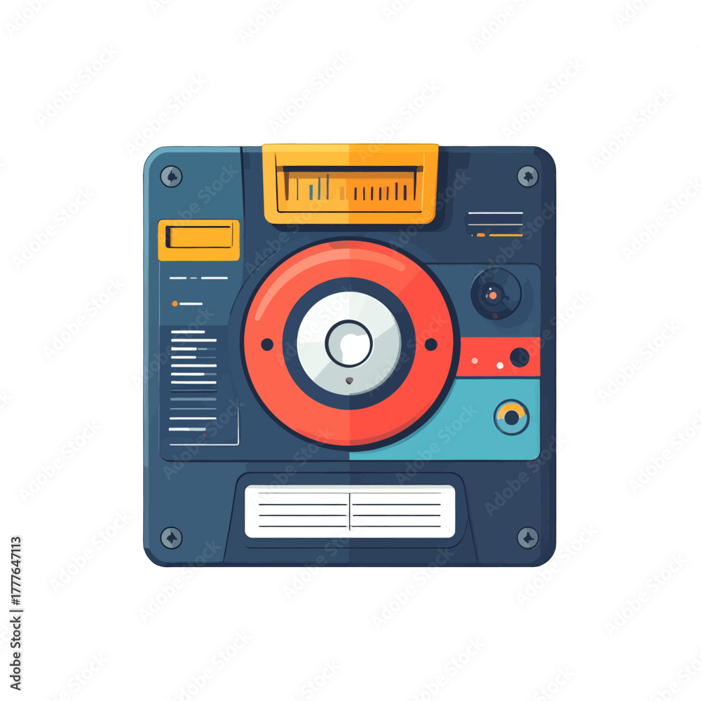 Fototapeta premium Retro Audio Cassette Player With Colorful Dials and VU Meter on White Background
