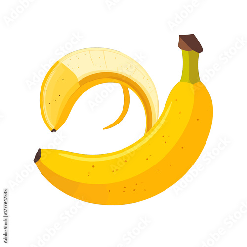Yellow Banana With Partially Peeled Skin Against White Background Isolated Healthy Food