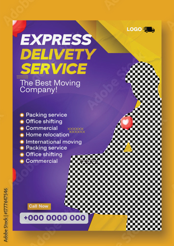 Professional express delivery service and moving company with happy customer and package.
Express delivery service flyer with happy courier and package for online orders and fast shipping.
Happy man.