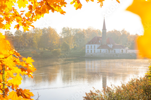 Bright sunny autumn landscape . Autumn picture. Photo for the autumn calendar. High quality photo