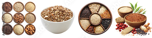 Whole grains bowl of quinoa  – A bowl of whole grains like quinoa promoting healthy digestion. Isolated on Clear White Background Highly Detailed
