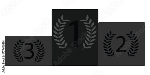 Vector Podium Icon Set – First, Second, Third Place Winners, Champion Silhouettes with Star and Number One for Competition, Victory, and Award Ceremony