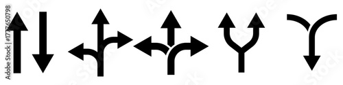 Way direction icon set. three arrow, way sign, road direction icon vector. Turn arrow navigation sign. Traffic route vector illustration.