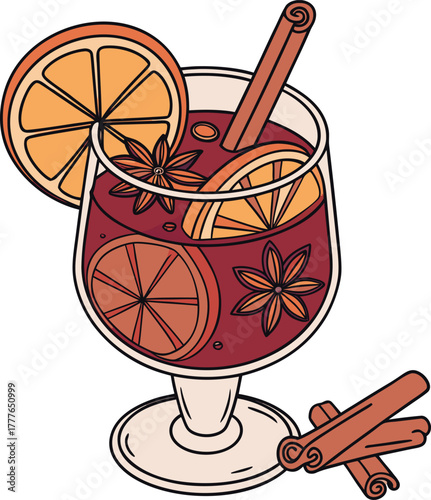 Festive mulled wine with orange and cinnamon