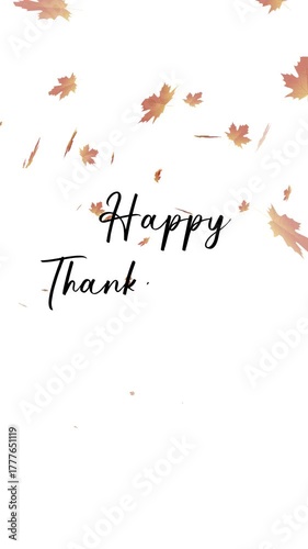 Festive hand drawn Happy Thanksgiving animation accompanied by gently falling maple leaves, ideal for seasonal marketing, holiday intros, and social media posts