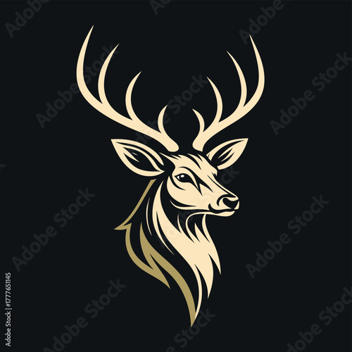 unique deer circular logo design icon, deer head circular icon, geometric deer logo concept, rain deer illustration	