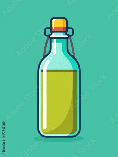 Elegant glass bottle with swing top for beverage storage. Cartoon vector illustration