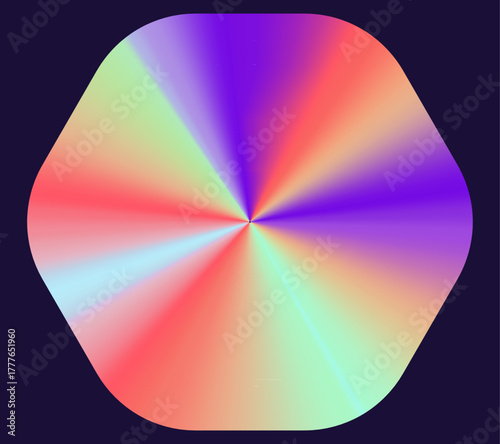 Colorful holographic sticker featuring a dynamic rainbow gradient in a unique geometric shape.