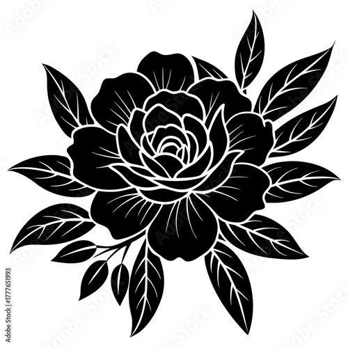 Elegant watercolor style floral illustration featuring delicate blooming flowers and leaves in a clean white silhouette design for artistic projects