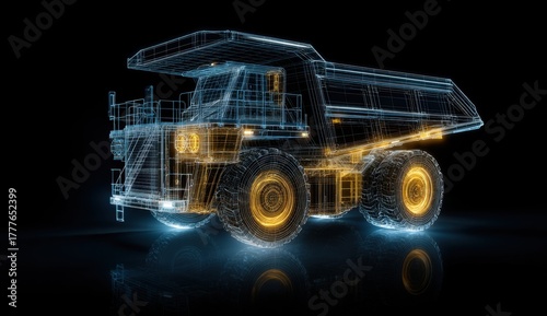 Wallpaper Mural Futuristic Digital Wireframe of Heavy Construction Vehicle with Glowing Lights Torontodigital.ca