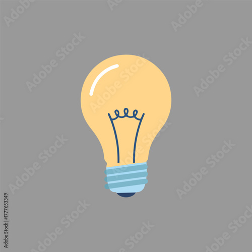 A bright yellow incandescent light bulb with a glowing filament on a gray background