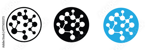Molecule structure icon set vector on white background.  science, chemistry, atom, biology, medical, research, scientific, dna, chemical, formula, molecular, symbol.