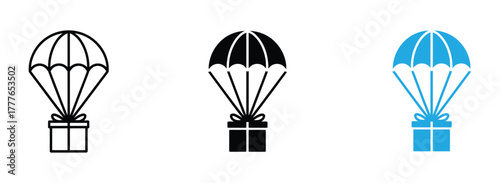 Parachute flat simple vector icons illustration set.