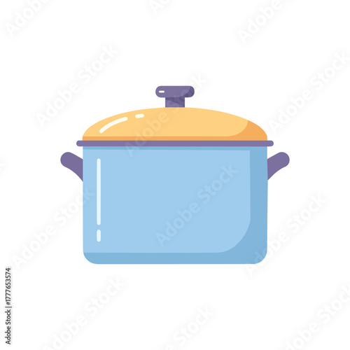 A simple illustration of a light blue cooking pot with a yellow lid