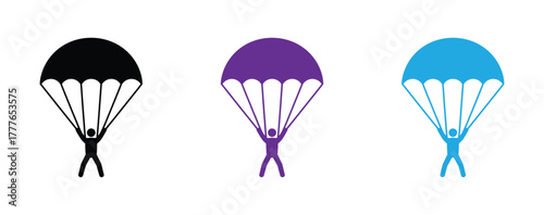 Parachute flat simple vector icons illustration set.