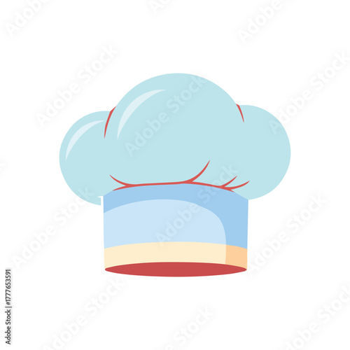 A light blue chef hat with red and yellow accents