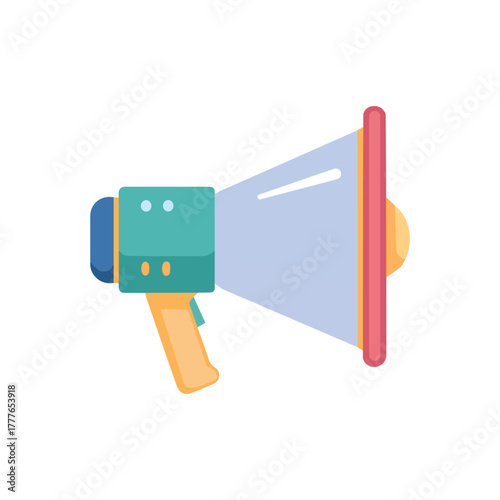 A colorful, flat design illustration of a megaphone, representing communication and announcement