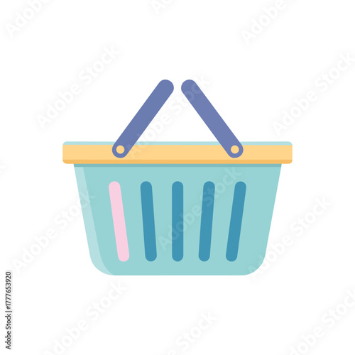 A light blue shopping basket with blue handles, isolated on a, symbolizing commerce