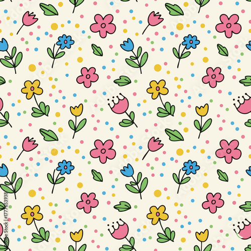 seamless pattern with flowers and butterflies