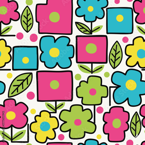 seamless pattern with flowers and birds