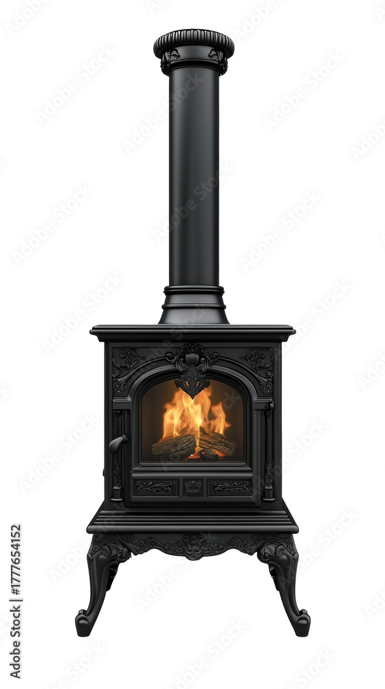 Fototapeta premium White cast iron wood-burning fireplace stove 