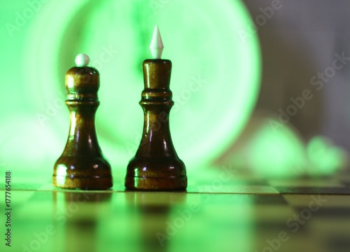 chess pieces king and queen on the chess board