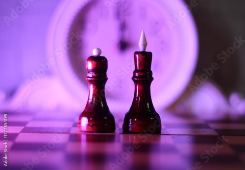 chess pieces king and queen on the chess board 