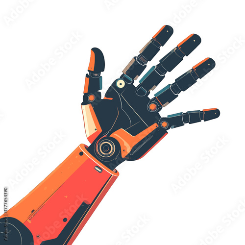 Robotic Hand Extended In A Welcoming Gesture In Warm And Cool Tones With Intricate Details On White Background