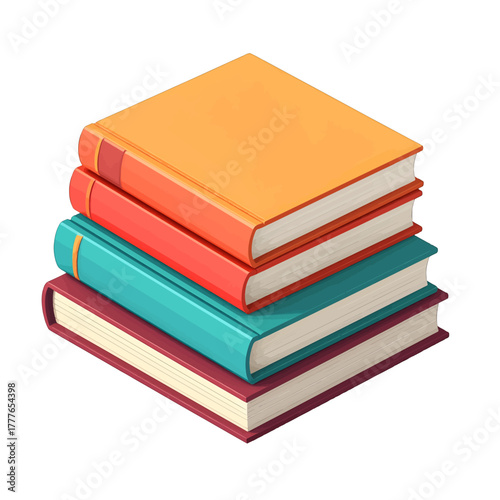 Stack of Four Hardcover Books Orange Red Teal And Burgundy With Gold Spines In A Diagonal Arrangement On A White Background