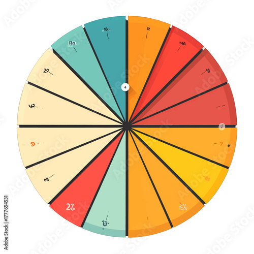 Colorful Wheel with Segments and Numbers Against White Background Geometric Design Decision Making Concept