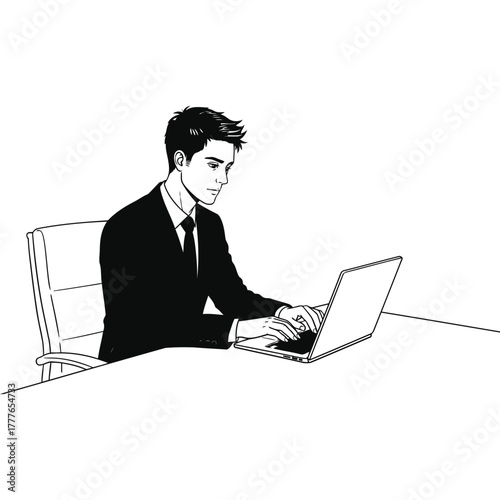 Businessman Working on Laptop Illustration