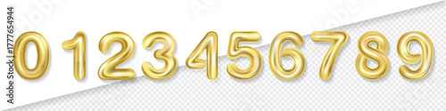 Editable realistic 3D illustration of gold balloon number 0-9 set for Birthday, Celebration or Party Design
