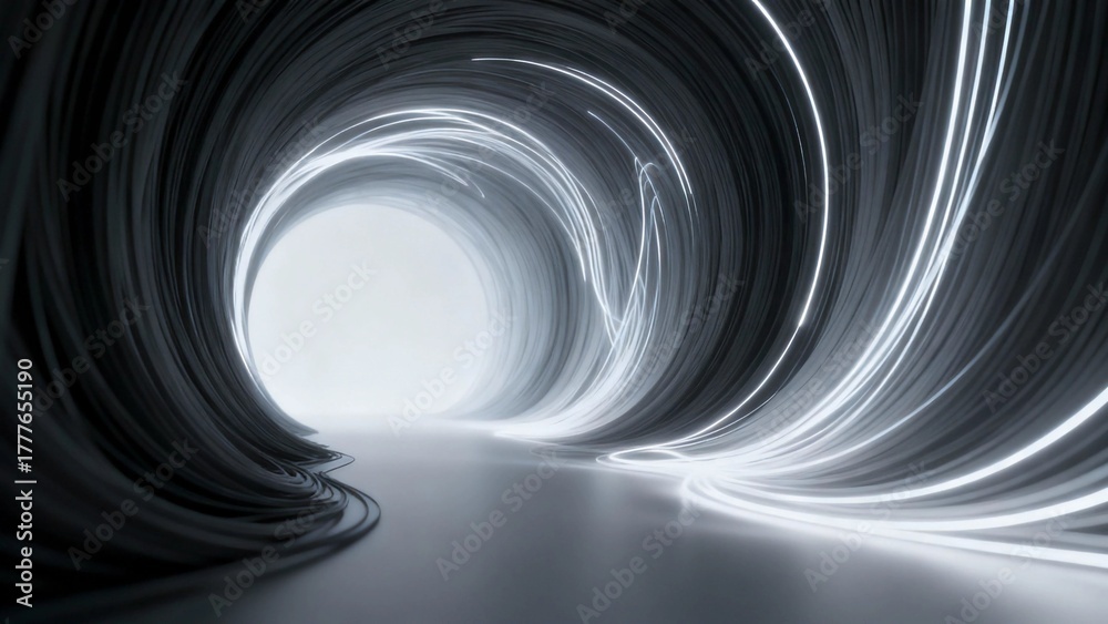 Obraz premium Fluid, rarely deep gray, white gradient lines glowing in transformation, a sense of space