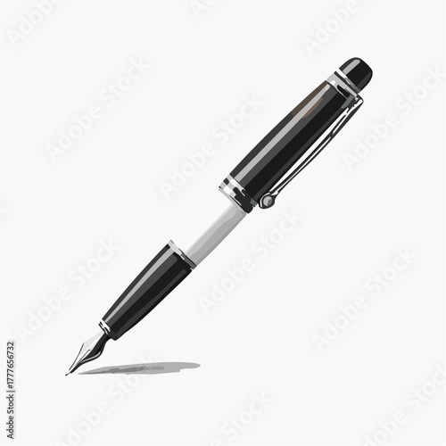 Sublime stylo à plume, très chic, noir et argent, isolé sur fond blanc