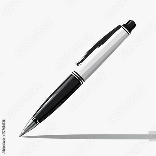 Sublime stylo à bille noir et argent, isolé sur fond blanc, chic, élégant