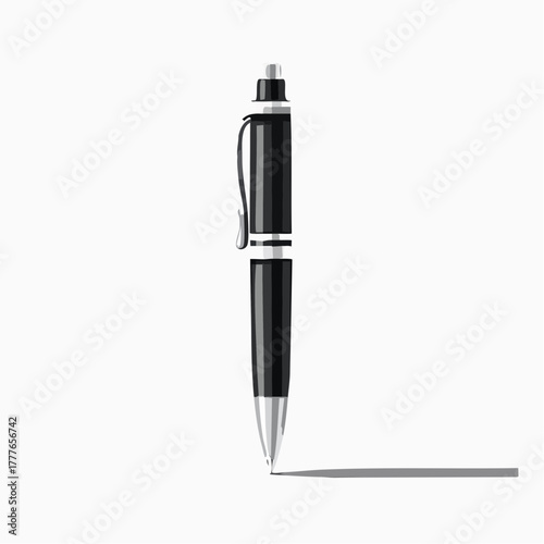 Sublime stylo à bille noir et argent, isolé sur fond blanc, chic, élégant