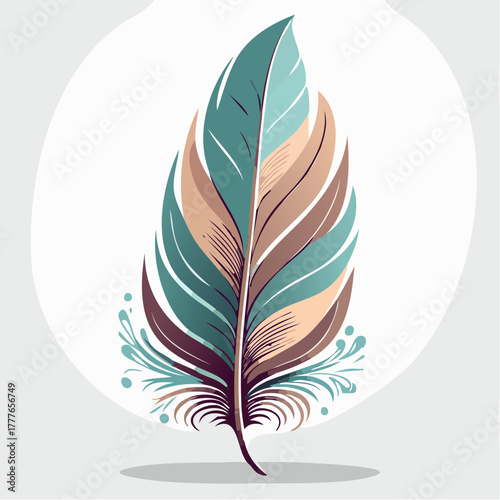 Une jolie plume d'oiseau, colorée, isolée sur fond clair