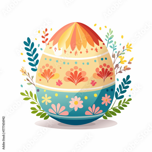 Joli oeuf de Pâques décoré, isolé sur fond blanc