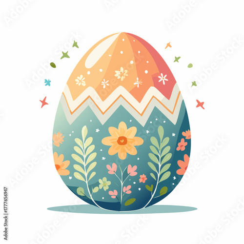 Joli oeuf de Pâques décoré, isolé sur fond blanc